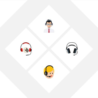 Düz hattı kulaklık, Çağrı Merkezi, yardım ve diğer vektör nesneleri kümesi. Operatör, Merkezi, çağrı öğeleri de içerir.