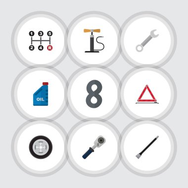 Düz atölye Spanner, uyarı, Ratchet ve diğer vektör nesneleri kümesi. Ayrıca Ratchet, petrol, bidon öğeleri içerir.