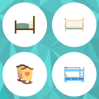 Düz Yatak Beşik, ranza yatak, yatak ve diğer vektör nesneleri kümesi. Ayrıca yatak, çocuk, Hostel öğeleri içerir.