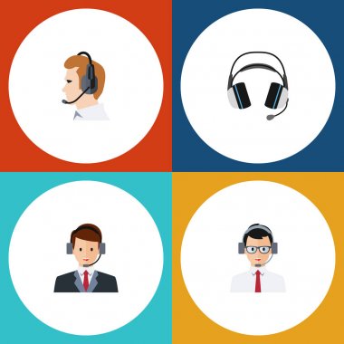 Düz Telemarketing Telemarketing, yardım, yardım hattı ve diğer vektör nesneleri kümesi. Ayrıca kulaklık, Sekreter, yardım unsurları içerir.