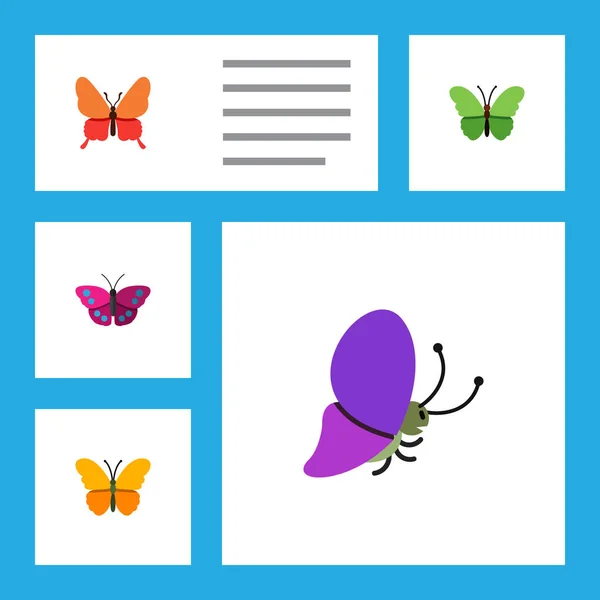 Плоская бабочка набор молочных водорослей, летние насекомые, бабочки и другие векторные объекты. Also Includes Archippus, Milkweed, Butterfly Elements . — стоковый вектор