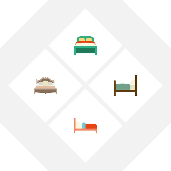 Conjunto plano de rodamientos, dormitorio, muebles y otros objetos vectoriales. También incluye colchón, muebles, elementos del dormitorio . — Vector de stock