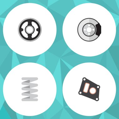 Metal, krank mili, kemer ve diğer vektör nesnelerini düz bileşen kümesi. Ayrıca kemer, ambalaj, krank mili öğeleri içerir.