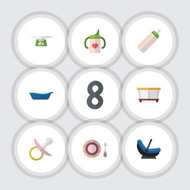 Besleyici, küvet, Bahçesi ve diğer vektör nesnelerini düz bebek kümesi. Çocuk, çocuk arabası, Bebek öğeleri de içerir.