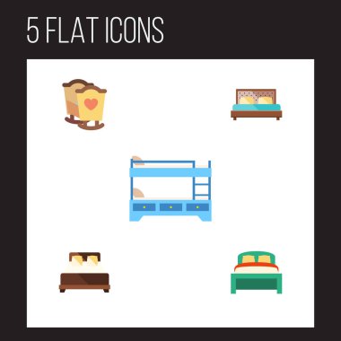 Düz yatak ranza, yatak, mobilya ve diğer vektör nesneleri kümesi. Ayrıca yatak, çocuk, yatak unsurları içerir.