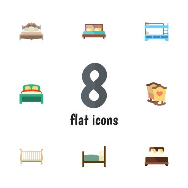 Düz Yatak Beşik, yatak odası, yatak ve diğer vektör nesnelerini ayarlayın. Ayrıca Çift Kişilik Yatak, çocuk, öğeleri içerir.
