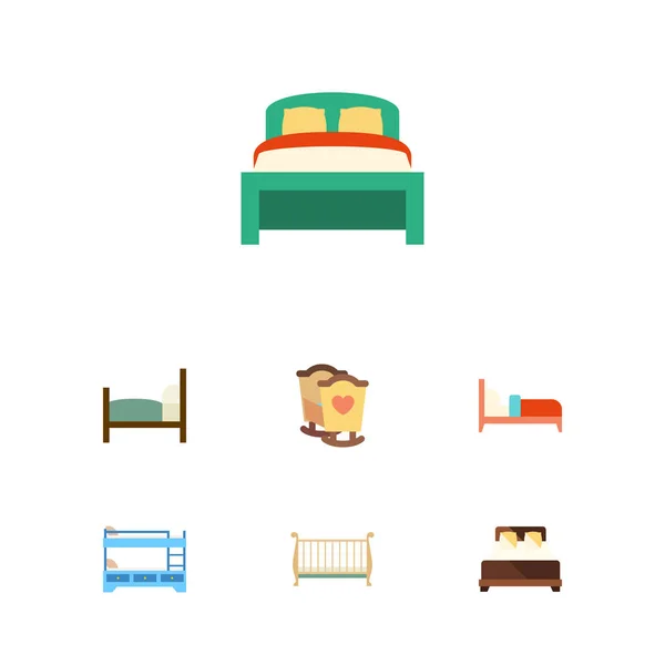 Flat Bed Set Of Bearings, Bunk Bed, Cot And Other Vector Objects. Also Includes Furniture, Bunk, Mattress Elements.