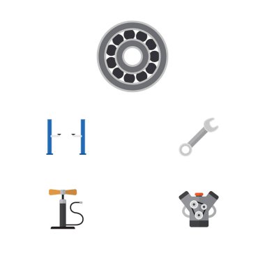 Düz atölye Spanner, Motor, otomatik Jack ve diğer vektör nesneleri kümesi. Ayrıca motoru, anahtar, anahtar öğeleri içerir.