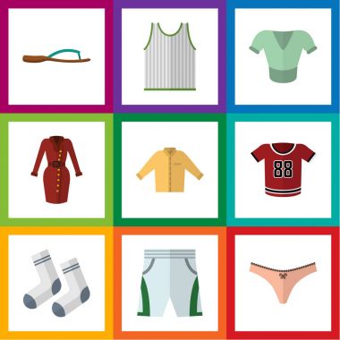 Düz elbise T-Shirt, iç çamaşırı, Singlet ve diğer vektör nesneleri kümesi. Ayrıca iç çamaşırı, erkek, kolsuz unsurları içerir.