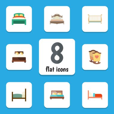 Rulmanlar, beşik, Hostel ve diğer vektör nesnelerini düz yatak odası kümesi. Ayrıca çift, yatağı, yatak unsurları içerir.