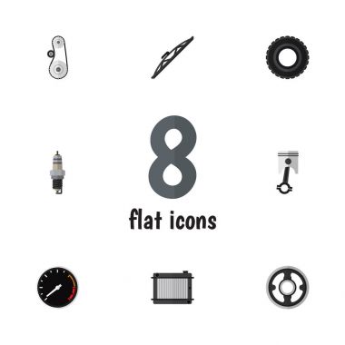 Düz parçalar tekerlek, cam, kemer ve diğer vektör nesneleri ayarlayın. Ayrıca termostat, Piston, radyatör öğeleri içerir.