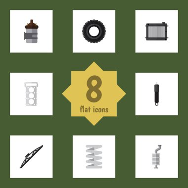 Düz parçalar tekerlek, ısıtıcı, emici ve diğer vektör nesnelerini ayarlayın. Ayrıca Kalorifer, krank, ön cam öğeleri içerir.