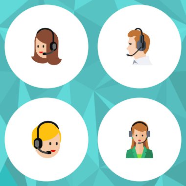 Düz Merkezi Sekreter, telefonla satış, hizmet ve diğer vektör nesneleri kümesi. Ayrıca bakan, çağrı, destek unsurları içerir.