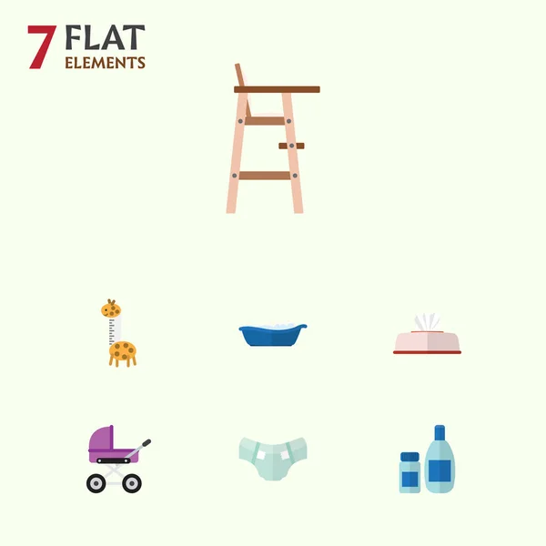 Plat Baby Set luier, weefsel, badkuip en andere vectorobjecten. Ook Baby, weefsel, luier elementen. — Stockvector