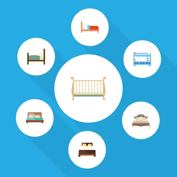 Flache Matratzenlager, Kinderbett, Schlafzimmer und andere Vektorobjekte. beinhaltet auch Kinderbett, Lager, Krippenelemente. — Stockvektor