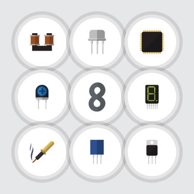 Düz cihaz bobin bakır, Resist, ekran ve diğer vektör nesneleri kümesi. Transistör, alıcı, bakır öğeleri de içerir.