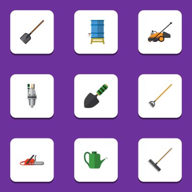 Aracı, çim biçme makinesi, Harrow ve diğer vektör nesnelerini düz kümesi. Ayrıca kürek, içerir mala, Bauer öğeleri.