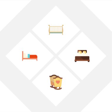 Rulmanlar, karyolası, yatak ve diğer vektör nesnelerini düz kümesi. Ayrıca çift, yatak, karyolası unsurları içerir.