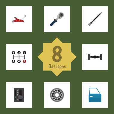 Düz atölye fren Disk, süspansiyon, Ratchet ve diğer vektör nesneleri kümesi. Ayrıca el kitabı, Ratchet, küresel öğeleri içerir.