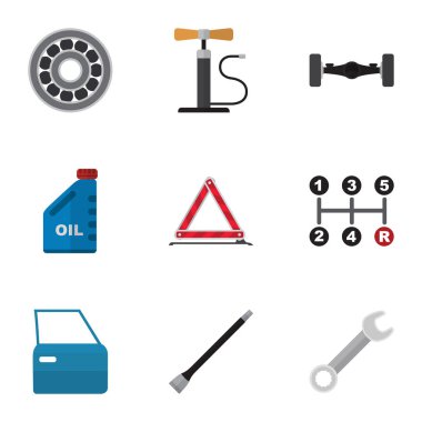 Düz atölye kümesi Spanner, boru hattı, taşıma ve diğer vektör nesneleri. Ayrıca yataklama kapı, Araba, içerir.