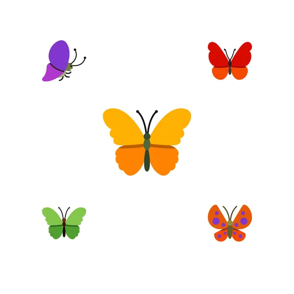 Flat monark uppsättning Moth, Milkweed, monark och andra vektorobjekt. Innehåller också fjäril, fjärilar, Milkweed element. — Stock vektor