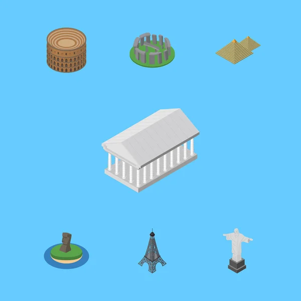 Isometric Cities Set Of England, Egypt , Coliseum Vector Objects. Also Includes Paris, Attraction, Egypt Elements.