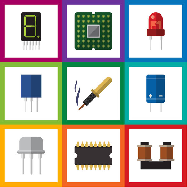 Flat Appliance Set Of Repair, Receptacle, Unit And Other Vector Objects. Also Includes Central, Iron, Fiildistor Elements.