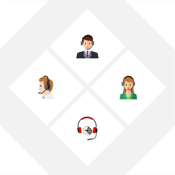 Conjunto de telemarketing plano de telemarketing, auriculares, línea directa y otros objetos vectoriales. También incluye auriculares, humanos, elementos de auriculares . — Archivo Imágenes Vectoriales