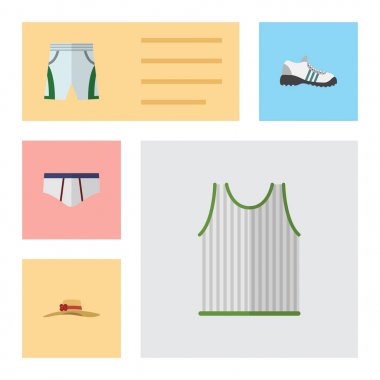 Düz elbise Singlet, şık şapkalar, çamaşır grupları ve diğer vektör nesnelerini ayarlayın. Ayrıca iç çamaşırı, kolsuz, şort öğeleri içerir.