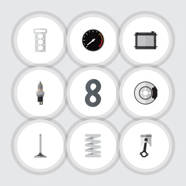 Düz otomatik araba Segment, krank mili, Tachometr ve diğer vektör nesneleri kümesi. Ayrıca araba, termostat, Disk unsurları içerir.