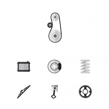 Düz otomatik kemer, Cambelt, Conrod ve diğer vektör nesneleri kümesi. Ayrıca otomatik, fren, araba öğeleri içerir.