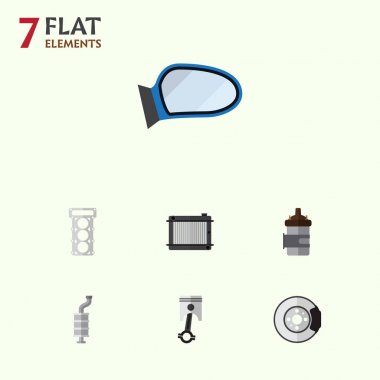 Isıtıcı, otomatik bileşen, ambalaj ve diğer vektör nesnelerini düz bileşen kümesi. Susturucu, yanma, Disk öğeleri de içerir.