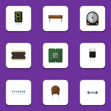 Düz aygıt triyot, direnç, ekran ve diğer vektör nesneleri kümesi. Ayrıca sert, içerir hesaplamak, ekran öğeleri.
