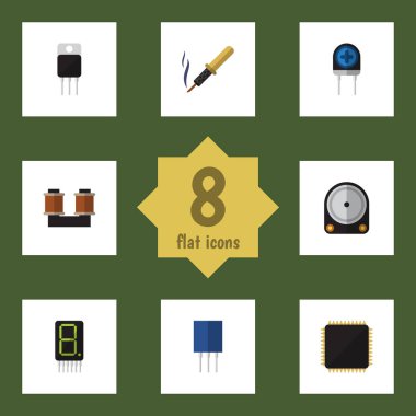 Düz elektronik Cpu, ekran, Hdd ve diğer vektör nesneleri kümesi. Ayrıca Hdd, Cpu, içeren öğeleri hesaplamak.