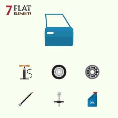 Düz atölye çarkı pompa, boru hattı, lastik ve diğer vektör nesneleri kümesi. Ayrıca çektirme, benzin, topu unsurları içerir.