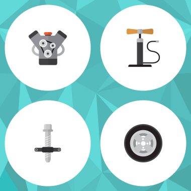 Düz otomatik Motor, lastik, çarkı pompa ve diğer vektör nesneleri kümesi. Ayrıca Motor, sessiz, araba öğeleri içerir.