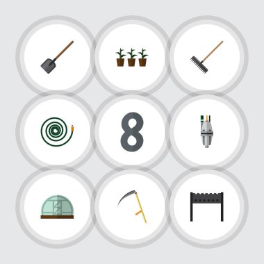 Kürek, pompa, Barbekü ve diğer vektör nesnelerini düz kümesi. Ayrıca saksı, çiftlik, botanik öğeleri içerir.