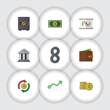 Düz Maliye büyüme, nakit, kasa ve diğer vektör nesneleri kümesi. Ayrıca rapor, Exchange, nakit öğelerini içerir.