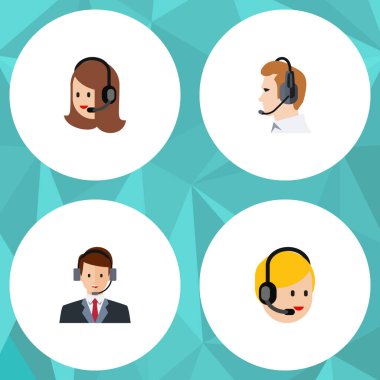 Düz Telefonla satış hizmeti, Çağrı Merkezi, hattı ve diğer vektör nesneleri kümesi. Sekreter, Online, arama öğeleri de içerir.