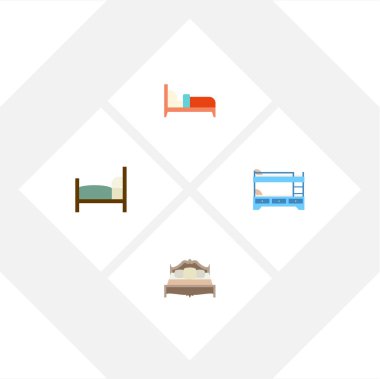 Düz yatak yatak, yatak, ranza ve diğer vektör nesneleri kümesi. Ayrıca içerir Hostel, yatak odası, yatak öğeleri.