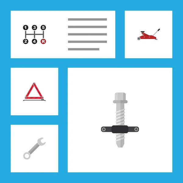 Flat Auto Set of Lifting, Muffler, Spanner and Other Vector Objects. Также включает Джек, Ключ, Ручные Элементы . — стоковый вектор