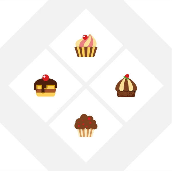 Flat Cake Set Of Cupcake, Dessert, Sweetmeat And Other Vector Objects. Also Includes Muffin, Sweetmeat, Confectionery Elements. — Stock Vector