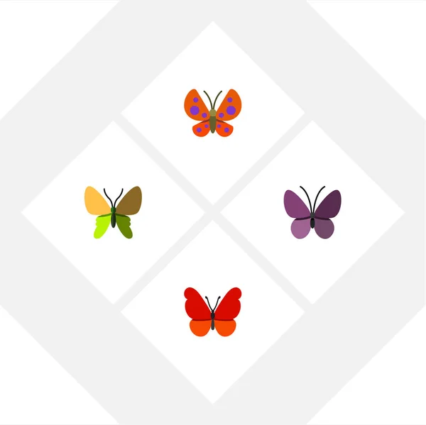 Flat Butterfly Set Of Beauty Fly, Moth, Violet Wing and Other Vector Objects. Включает молочный сорняк, монарх, элементы насекомых . — стоковый вектор