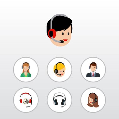 Düz hattı Sekreter, kulaklık, çağrı merkezi ve diğer vektör nesnelerini ayarlayın. Operatör, kulaklık, kulaklık öğeleri de içerir.