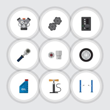 Düz otomatik Turnscrew, lastik, kemer ve diğer vektör nesneleri kümesi. Ayrıca tornavida, otomatik, benzinli öğeleri içerir.