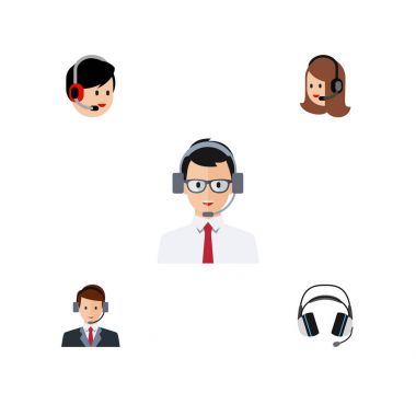 Düz Merkezi yardım, kulaklık, operatör ve diğer vektör nesneleri kümesi. Ayrıca kulaklık, yardım, Sekreter unsurları içerir.