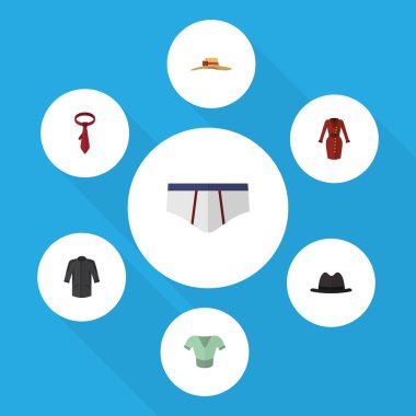 Düz giyim çamaşır grupları, Casual, üniforma ve diğer vektör nesneleri kümesi. Ayrıca gömlek, külot, Cravat öğeleri içerir.