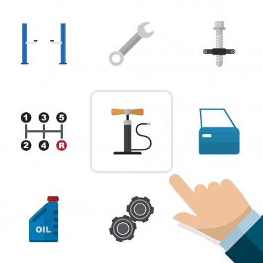 Düz otomatik Spanner, çarkı pompa, otomatik Jack ve diğer vektör nesneleri kümesi. Ayrıca anahtar, kapı, pompa unsurları içerir.