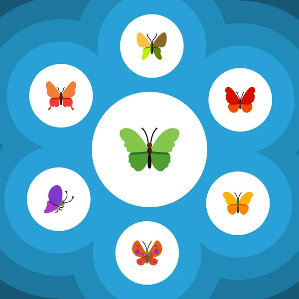 Flat Moth Set Of Summer Insect, Butterfly, Danaus Plexippus and Other Vector Objects. Включая также Milkweed, Bfly, Moth Elements . — стоковый вектор