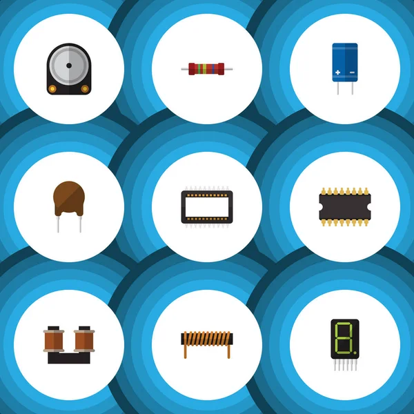 Плоский технологический набор рулонной меди, микропроцессоров и других векторных объектов. Включает транзистор, медь, элементы калькулятора . — стоковый вектор